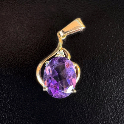 9ct Gold Amethyst & Diamond Pendant